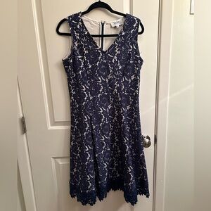 Donna Ricco Sleeveless Blue Lace Dress